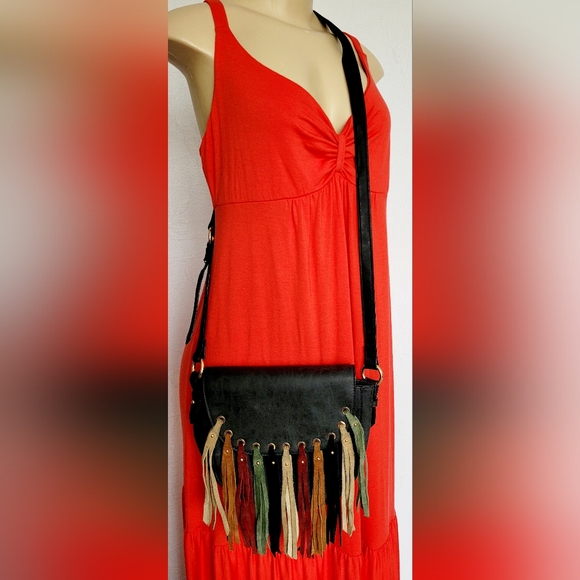 $128 Dolce Vita  Western Crossbody Genuine Leather Fringe Multicolor 10"×9"×3.5" - Picture 16 of 16